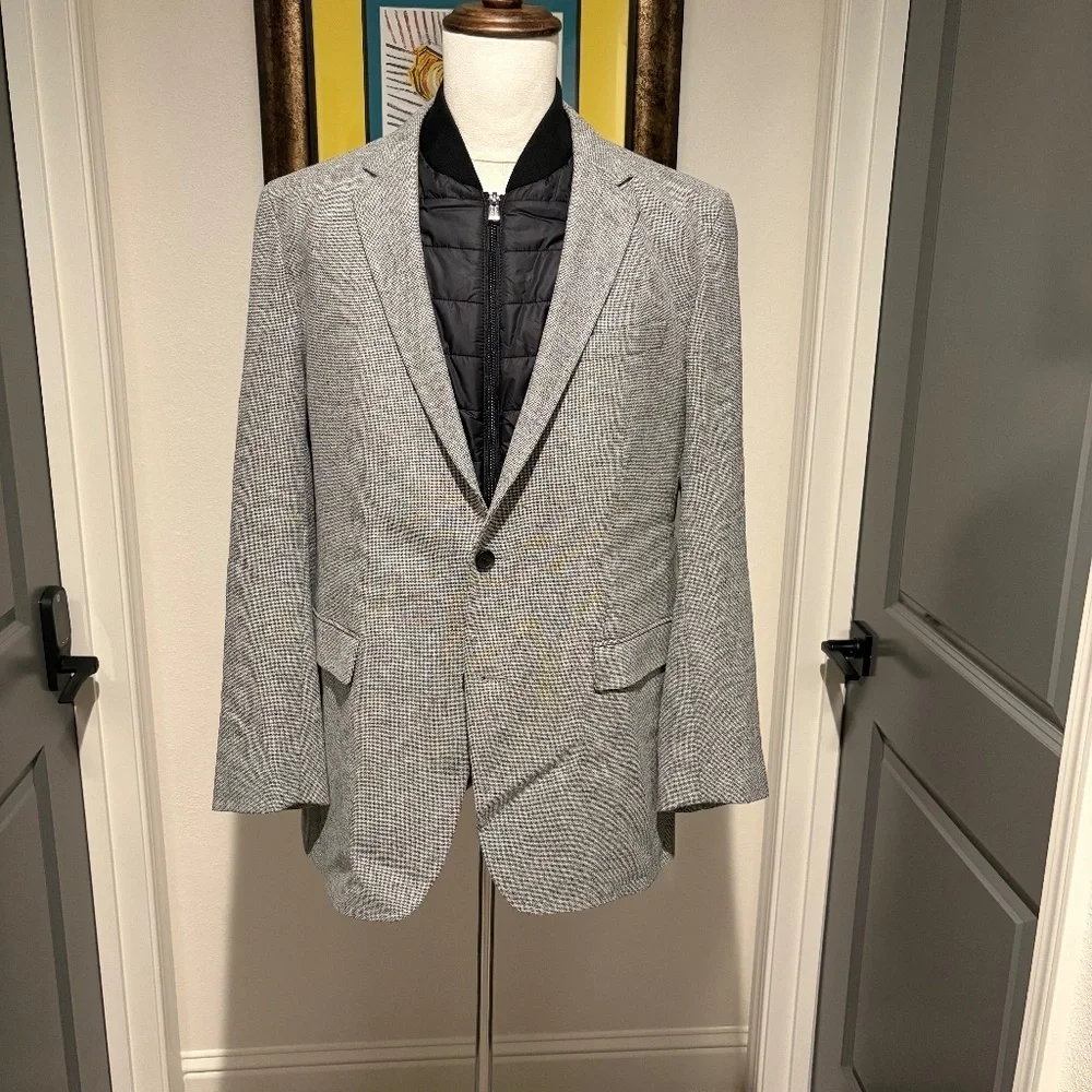 Boss Mens Sport Coat with Removable Puffer Vest Black Grey Size 44L